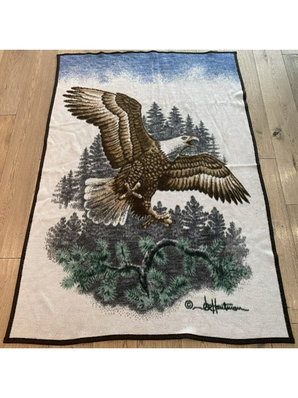 Vintage Biederlack Eagle Graphic Acrylic Blanket 74x50 Hautman Made in USA